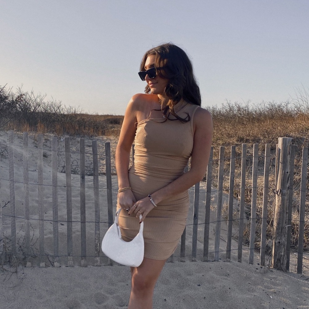 Tan Bodycon One Shoulder Dress